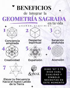 🌟 ¡9 Beneficios de Integrar la Geometría Sagrada en Tu Vida! 🌌 ¿Quieres más equilibrio, claridad, energía positiva y despertar de conciencia en tu día a día? 🌈 Dime "Sí" y te digo cuál cualidad necesitas potenciar y su correspondiente geometría. Es una de las maneras de elevar tu frecuencia para el Nuevo Latido de la Tierra 🌎. ✨¡Y no te olvides de explorar cómo integrar a tu vida la la Geometría Sagrada en nuestro curso especializado! 📚💫 #GeometríaSagrada #TransformaciónPersonal Healing Logo, Maths In Nature, Timeless Tattoo, Magick Book, Really Good Quotes, Sound Healing, Reiki, Best Quotes, Chakra