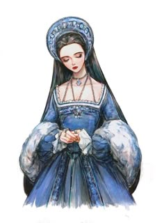 a drawing of a woman wearing a blue dress