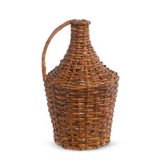 a wicker basket with handle on a white background