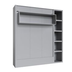 an empty gray cabinet with shelves on the side