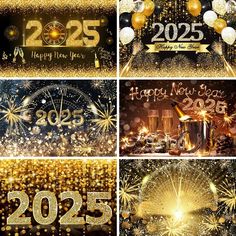 new year's eve banners with fireworks and balloons