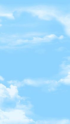 an airplane is flying high in the blue sky with fluffy white clouds above it and below