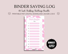 a pink and white printable binder savings log