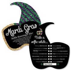 mardi gras party game with an apple shaped sign on the front and back