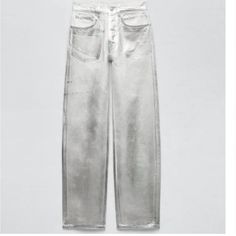 Questions? Leave A Comment Below! Silver Trousers, Metallic Trousers, Popular Jeans, Mid Waist Jeans, Boy Boy, Metallic Jeans, Boys Fits, Zara New, Best Jeans