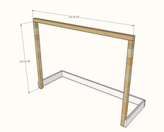 a wooden table with measurements for the top and bottom section, showing how to build it