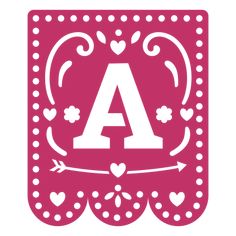 the letter with hearts and arrows is shown on a pink square sticker that says, love