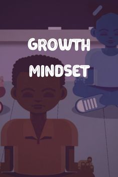 a cartoon character with the words growth minds on it's face and an image of two men sitting in front of them