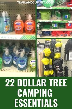 dollar tree camping essentials are on display in the store and it's price is $