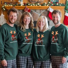 Celebrate the holidays in style with our Custom Family Christmas Sweatshirts! These cozy and festive sweatshirts are perfect for bringing the whole family together in matching holiday outfits. Made from soft, high-quality fabric, they keep you warm and comfortable during all your holiday festivities. Personalize each sweatshirt with your family name, a special message, or unique designs to make your Christmas memories even more special. Available in a variety of sizes for adults and kids, our cu Family Matching Winter Tops For Gifts, Casual Winter Tops For Family Occasions, Casual Family Christmas T-shirt, Casual Christmas T-shirt For Family, Casual T-shirt For Family Christmas, Festive Christmas Crew Neck Sweatshirt, Family Christmas Tops With Graphic Print, Family Matching Long Sleeve Christmas T-shirt, Casual Christmas Family Tops