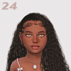 a digital drawing of a girl with long hair and earrings on her head, wearing a pink top