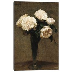 a painting of some white flowers in a vase