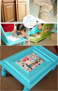 an old table turned into a kid's art desk