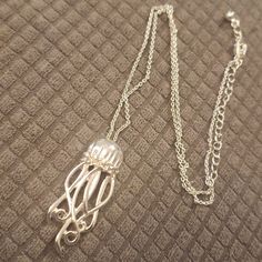 Nwot Jellyfish Necklace. Never Worn. 18 In. Jellyfish Necklace Diy, Clear Heart Necklace, Cheap Ocean-inspired Silver Necklaces, Jellyfish Jewelry Rings, Silver Adjustable Ocean-inspired Necklace, Jellyfish Jewelry Necklace, Jellyfish Necklace, Pink Power Rangers, Dainty Pendant Necklace