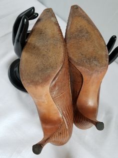 "These 1950's-60's ALLIGATOR LIZARD PUMPS are made by PFEIFEYS of ARKANSAS in a VINTAGE SIZE 6 , the heel is approximately 3 1/2\" tall & they are in VERY GOOD VINTAGE CONDITION. ( see photos for DETAILS ) Questions ? Please call 1-207-865-6191." Vintage Brown High Heel Shoes, Vintage Brown High Heel Heels, Fitted Brown Vintage Heels, Vintage Brown Almond Toe Heels, Vintage Brown Heels, Alligator Lizard, Rhinestone Choker Necklace, Womens Pumps, Rhinestone Choker