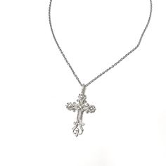 "20\" Victorian Cross Chain made of .925 sterling silver." Cute Silver Cross Necklace, Silver Necklace Cross, Sterling Silver Clavicle Chain Cross Necklace, Classic Silver Crucifix Necklace, Elegant Silver Crucifix Necklace, Sterling Silver White Gold Cross Necklace With Adjustable Chain, White Gold Sterling Silver Cross Necklace With Adjustable Chain, Spiritual Cross Necklace With Silver Chain For Gift, Sterling Silver Crucifix Necklace In Spiritual Style