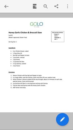 the menu for golo's garlic chicken and broccoli slow cooker