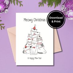 a christmas card with an image of cats