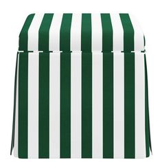 a green and white striped storage box on a white background with clipping for text