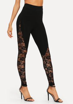 These sexy, unique leggings are a must for your wardrobe. Featuring an elastic waist with a floral lace mesh inserts. These pants pair perfectly with a cropped top, sweater or bodysuit. Add heels or boots and you are ready to rock this look. Made with a cotton and spandex blend for comfort and style, while hugging every curve. Black Lace Leggings, Unique Leggings, Flower Leggings, Lace Leggings, Stretchy Leggings, Top Sweater, Leggings Casual, Body Con Skirt, Black Laces