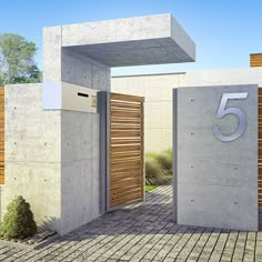 an entrance to a house with a number 5 on it