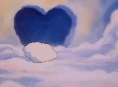 a painting of a heart shaped cloud in the sky