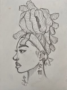 a drawing of a woman's head with bananas on top of her head,