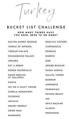 the bucket list challenge is shown in white with black and gray lettering on it, which includes