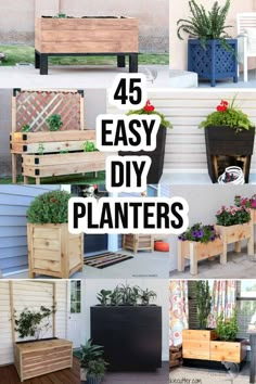 diy planters made out of wooden pallets with text overlay that says 45 easy diy planters