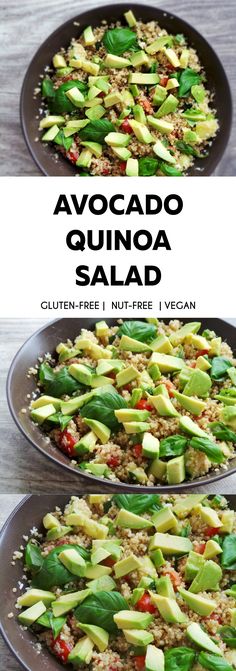 two pans filled with vegetables and quinoa salad on top of each other