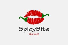 the logo for spicy bite it's hot, with a red lip and green tongue