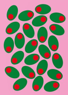 an image of green and red circles on a pink background in the shape of a circle