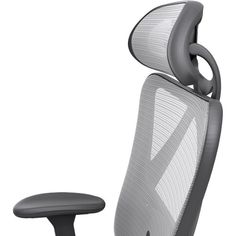 an office chair with a black base and grey mesh back, viewed from the front