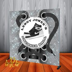 an image of a birthday card with a sneaker shoe on the front and happy jones's logo on the back