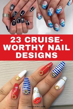 Save this pin for stunning nail designs perfect for setting sail in style! Discover the latest trends and get inspired for your next cruise adventure. #NailArt #CruiseStyle #FashionBlog Nautical Nail Art