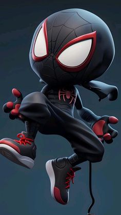 a cartoon spider man jumping in the air with his legs spread out and shoes on