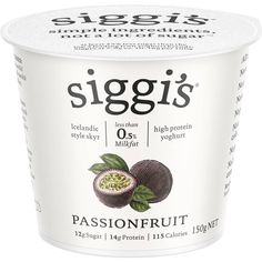 a yogurt cup with passionfruit on it