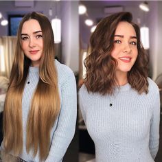 Long To Lob Before And After, Long Hair To Lob Before And After, Long Hair To Bob Before And After, Rose Brunette, Brunette Medium, Before And After Haircut, Medium Highlights, Long To Short Hair, Super Long Hair