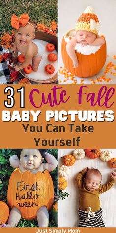 baby pictures with pumpkins and other things to make it look like they are in the air