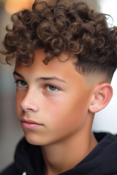 Boys Perms With Fade, Perm On Boys Hair, Boys With Permed Hair, Boys Perms Hair, Hair Cuts For Boys Curly, Curly Hair Fade Boys, Fades With Curly Hair, Curly Fade Boys, Tapered Fade Boys