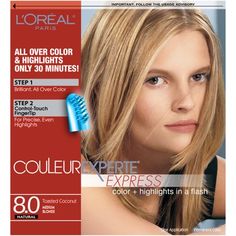 Get L'Oreal Couleur Experte highlights and permanent hair dye in a flash. It is our only at home hair coloring dual-system, that combines in just one box permanent hair color with harmonizing highlights. Thanks to perfectly coordinated shades, you can achieve a new hair color that is a rich, elegant, salon-like look in just two easy steps. This hair dye kit is available in a color palette ranging from red, brown, to blonde hair. Packaging may vary, what you receive may not be what is reflected o Home Hair Color, Highlighted Hair, Home Hair, Cool Blonde Hair, At Home Hair Color, Dyed Blonde Hair, Color Highlights, Medium Blonde, Cool Blonde