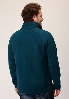 Stetson 1/4 zip knit pullover sweater with raglan sleeves, tonal elastic at cuff and hem and toal cover stitch detail. 100% Polyester Knit Pullover, Knitted Pullover Sweaters, Blue Sweaters, 1/4 Zip, Knitted Pullover, Raglan Sleeve, Pullover Sweater, Pullover Sweaters, Cuff