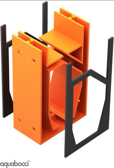 an orange object is shown in the shape of a book shelf with two shelves on each side