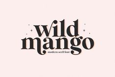 the wild mangoo logo is shown in black and white on a light pink background