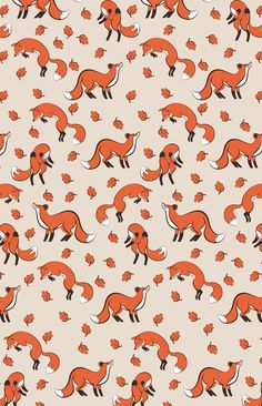 an orange fox pattern on a beige background