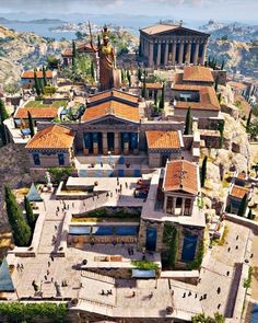 an aerial view of the ancient greek city