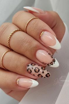 33 Essential 2024 Nail Trends to Try Right Now French Tip And Leopard Nails, Designed French Nails, Cool Almond Nails Ideas, Leopard And French Tip Nails, Bday Nails Ideas Almond, Leopard Print Tips Nails, French Tip Animal Print Nails, French Nails With Animal Print, Chic Almond Nail Designs