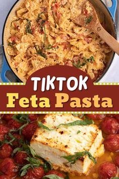 the cover of tiktok feta pasta with tomatoes and basil