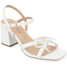 Square Toe Bow Sandals For Summer, Summer Bow Sandals With Square Toe, Synthetic Sandals With Bow, Ankle Strap Block Heel, Bow Sandals, Sandals White, Open Toed Heels, Famous Footwear, Buckle Shoes