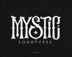 the logo for mystig logos is shown in white on black paper, with an ornate